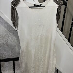Bebe White Dress with Beaded Shoulder Accents